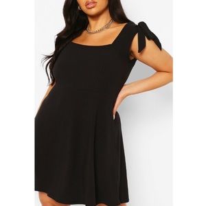 Plus Soft Rib Tie Shoulder Skater Dress